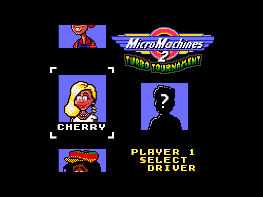 Player 1 driver select, with Cherry highlighted.